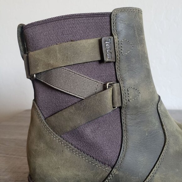 Teva Ellery Ankle Waterproof Distressed Leather Boots Olive Green Sz Women's 6.5 - Picture 2 of 12